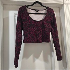 Forever 21 Burgundy Stretch Crop Top Long Sleeve Size L